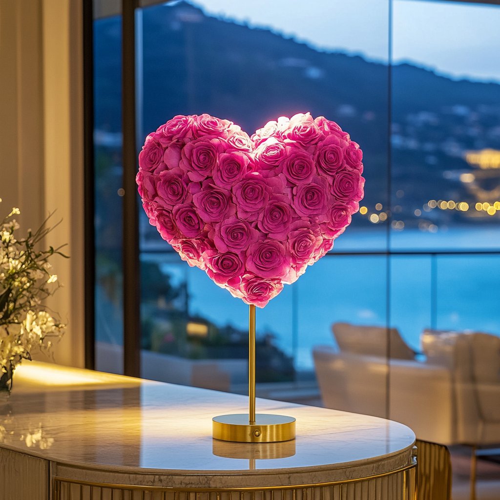 Aphrodite and Ares Magenta Rose Heart Lamp - Imaginary Worlds