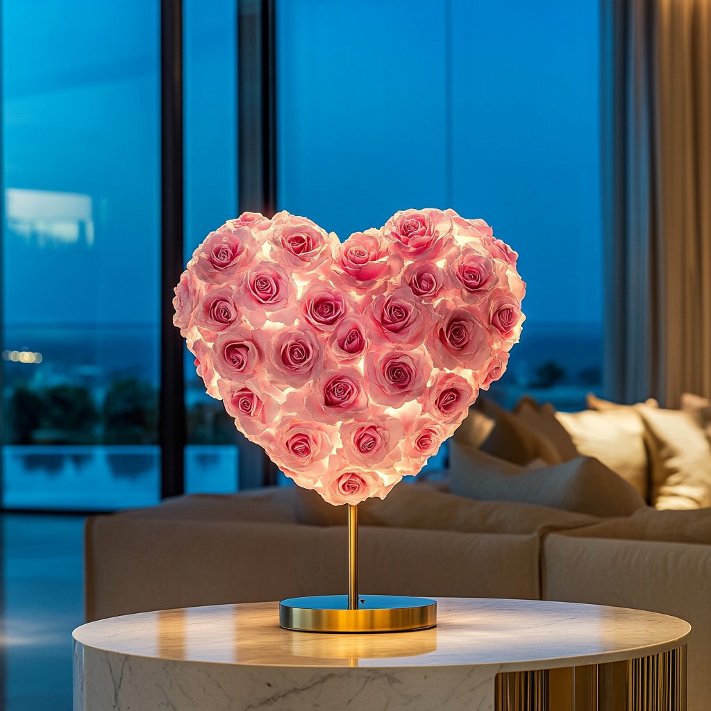 Ariel and Eric Pink Rose Heart Lamp - Imaginary Worlds