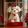 Bichon Frise Floral Art with Red Bow and Roses - Imaginary Worlds