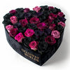 Black and Magenta Roses in Heart - Shaped Black Paper Box - Imaginary Worlds