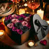 Black and Magenta Roses in Heart-Shaped Black Paper Box - Imaginary Worlds