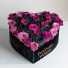 Black and Magenta Roses in Heart - Shaped Black Paper Box - Imaginary Worlds