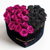 Black and Magenta Roses in Heart - Shaped Black Paper Box - Imaginary Worlds