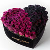 Black and Magenta Roses in Heart - Shaped Black Paper Box - Imaginary Worlds