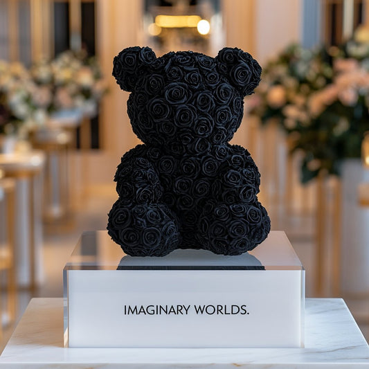 Black Preserved Rose Bear - Imaginary Worlds