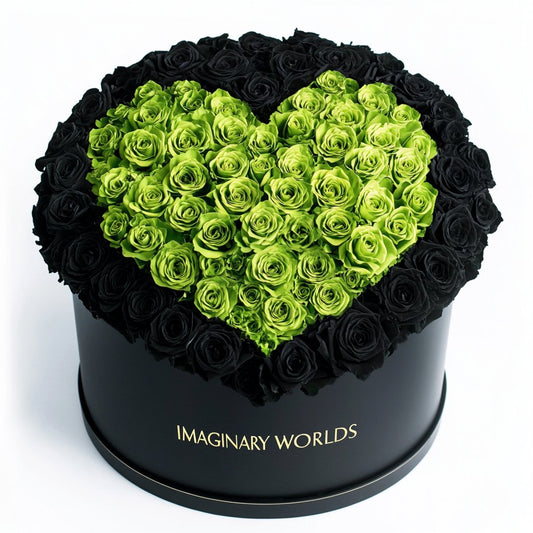 Black Ramo Buchon with Green Rose Heart - Imaginary Worlds