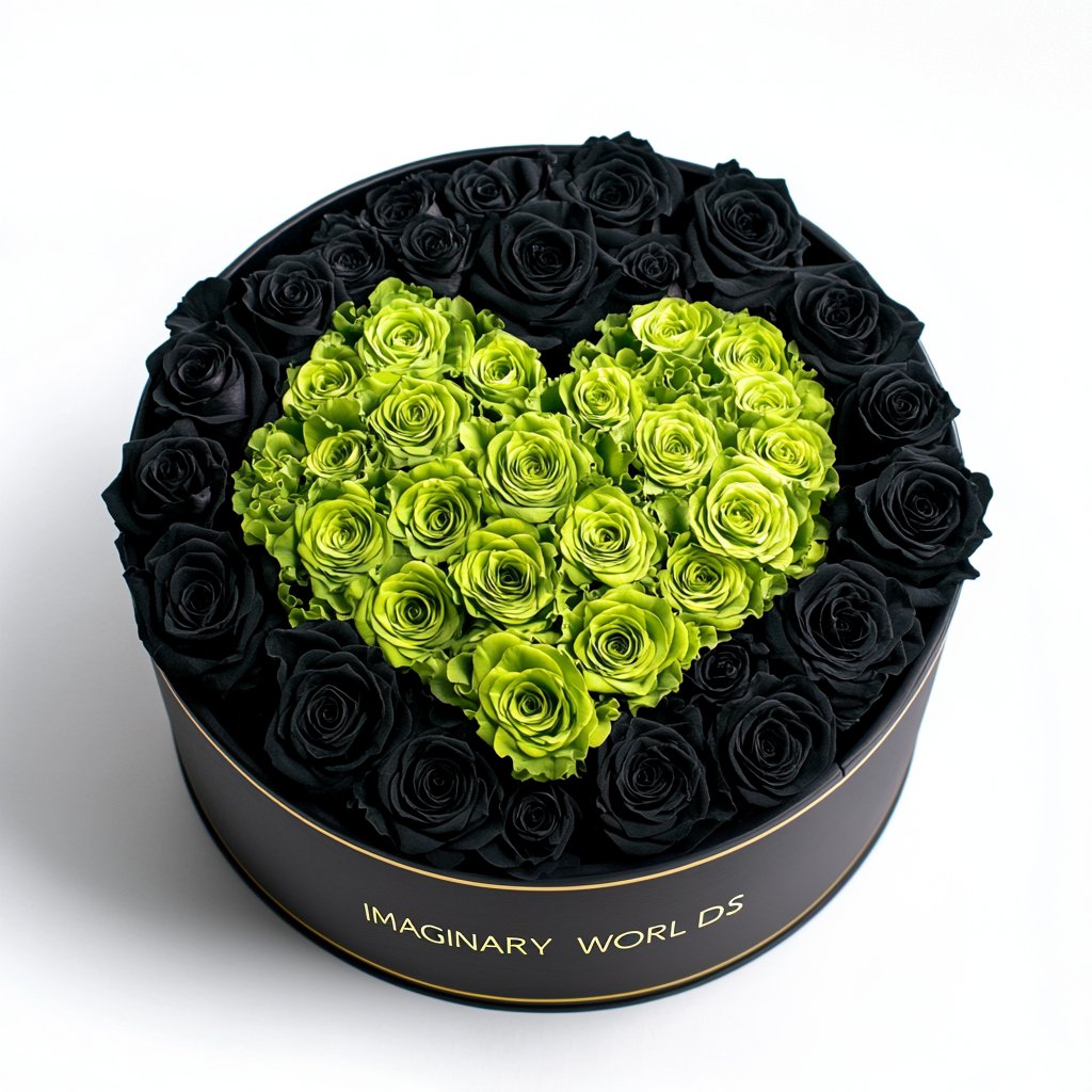 Black Ramo Buchon with Green Rose Heart - Imaginary Worlds