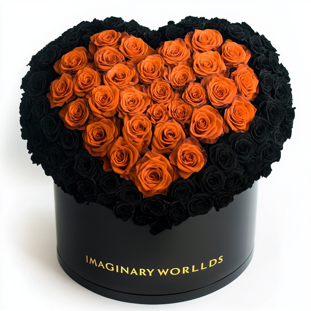 Black Ramo Buchon with Orange Rose Heart - Imaginary Worlds