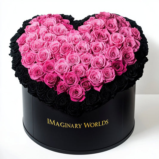 Black Ramo Buchon with Pink Rose Heart - Imaginary Worlds