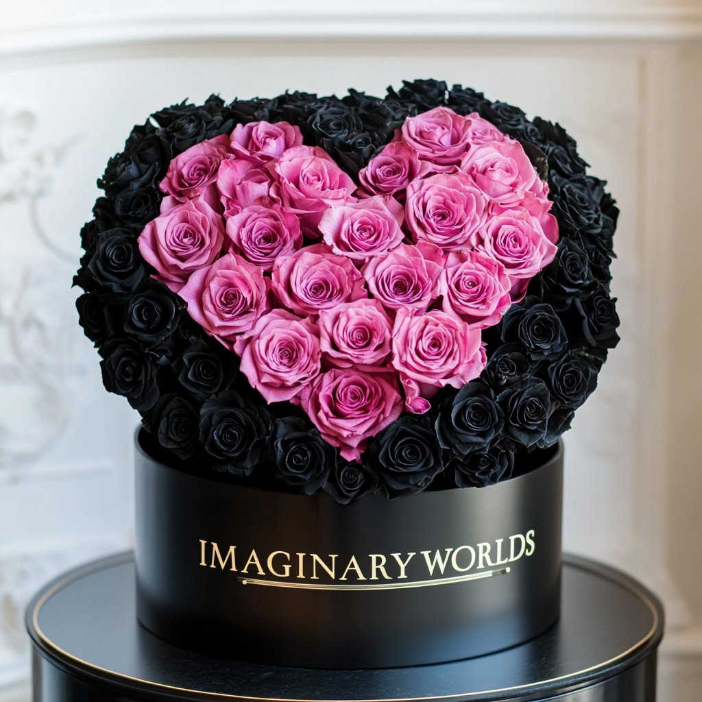 Black Ramo Buchon with Pink Rose Heart - Imaginary Worlds