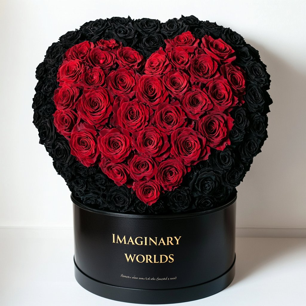 Black Ramo Buchon with Red Rose Heart - Imaginary Worlds