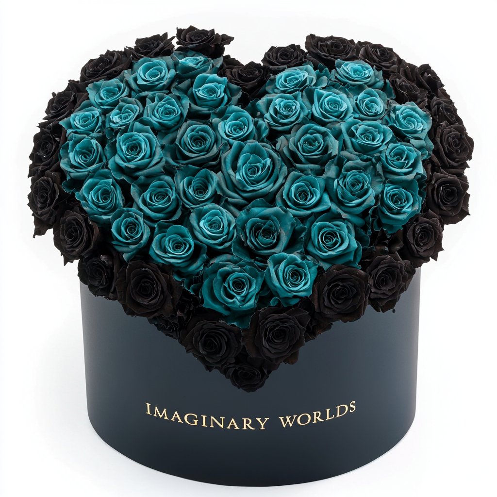 Black Ramo Buchon with Teal Rose Heart - Imaginary Worlds