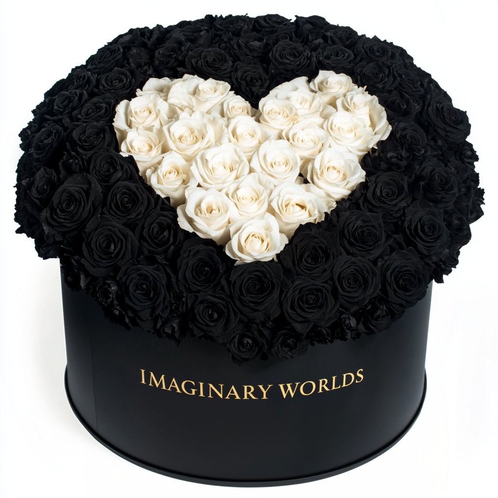 Black Ramo Buchon with White Rose Heart - Imaginary Worlds