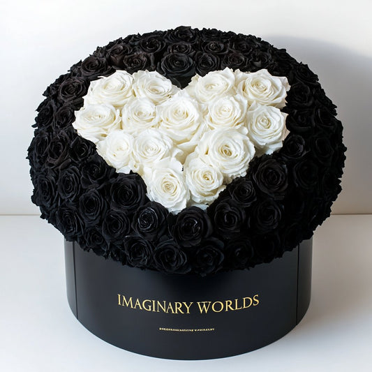 Black Ramo Buchon with White Rose Heart - Imaginary Worlds