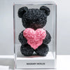 Black Rose Bear with Pink Roses Heart - Imaginary Worlds