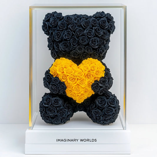 Black Rose Bear with Yellow Roses Heart - Imaginary Worlds