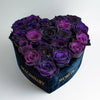 Black, Royal Purple, and Purple Roses in Heart - Shaped Black Paper Box - Imaginary Worlds