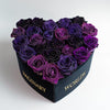 Black, Royal Purple, and Purple Roses in Heart - Shaped Black Paper Box - Imaginary Worlds