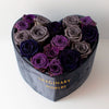 Black, Royal Purple, Purple, and Lavender Roses in Heart - Shaped Grey Paper Box - Imaginary Worlds