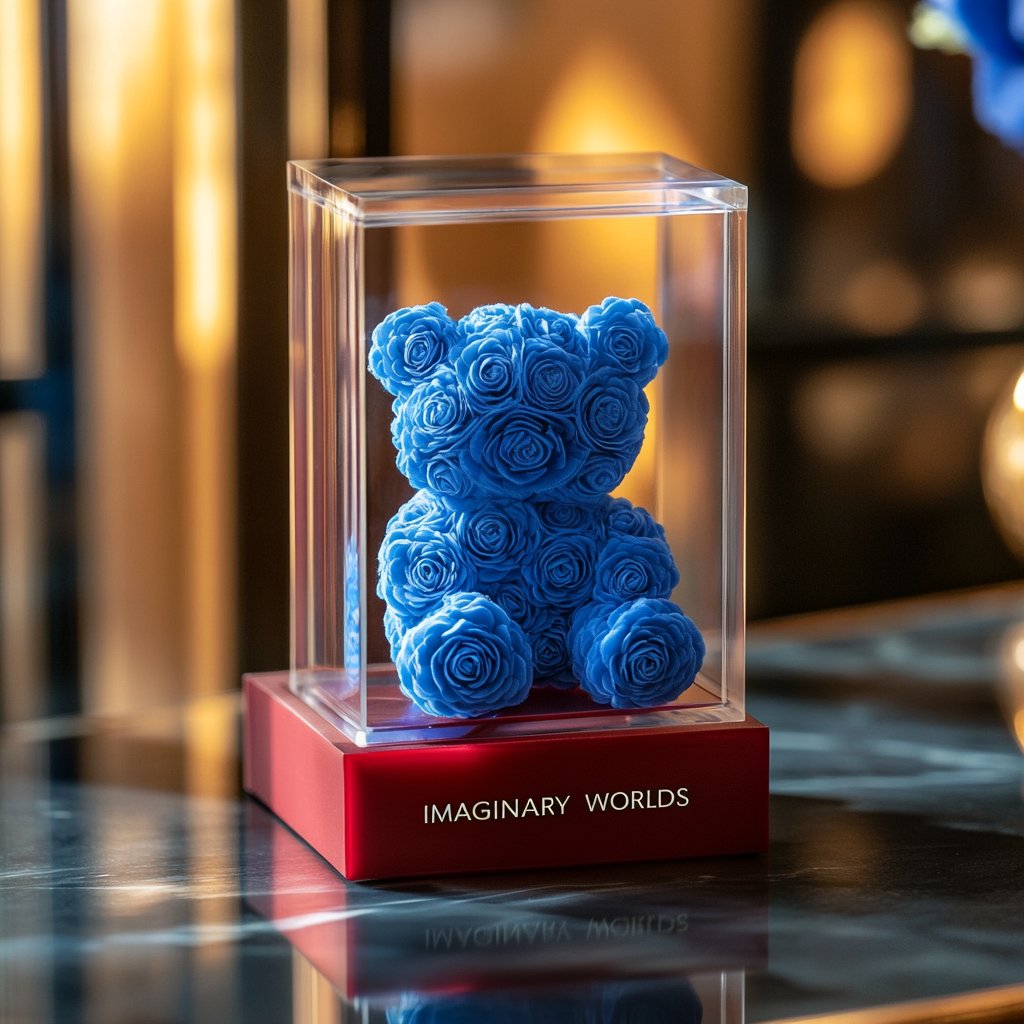 Blue Preserved Rose Bear - Imaginary Worlds