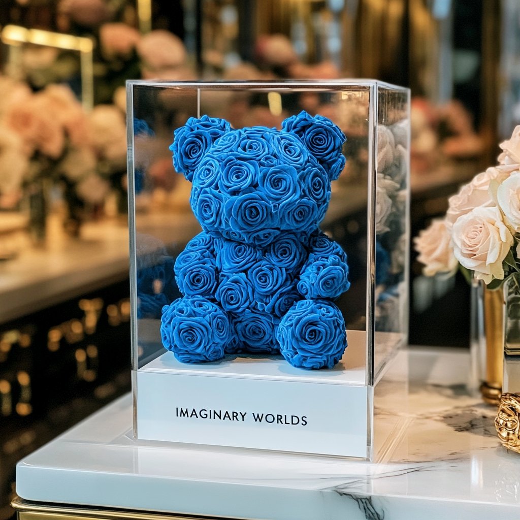 Blue Preserved Rose Bear - Imaginary Worlds