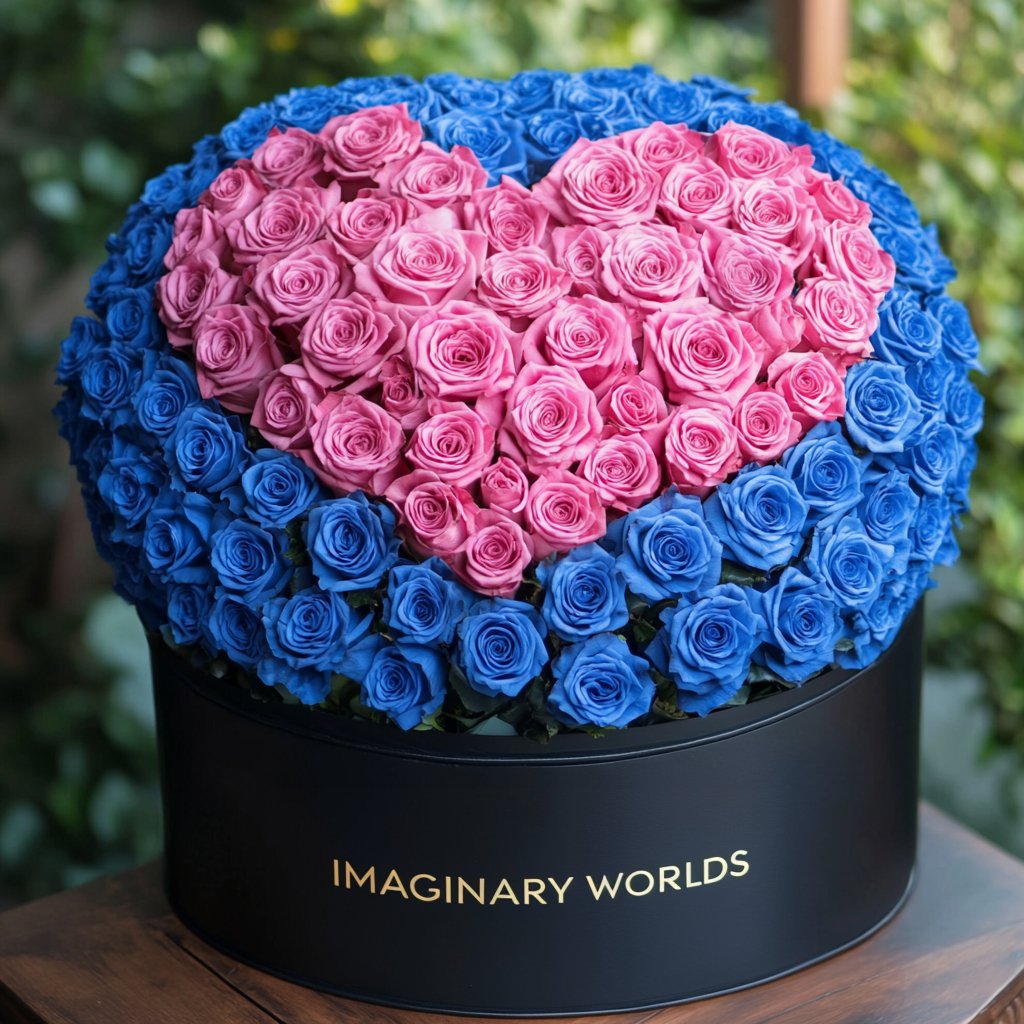 Blue Ramo Buchon with Pink Rose Heart - Imaginary Worlds