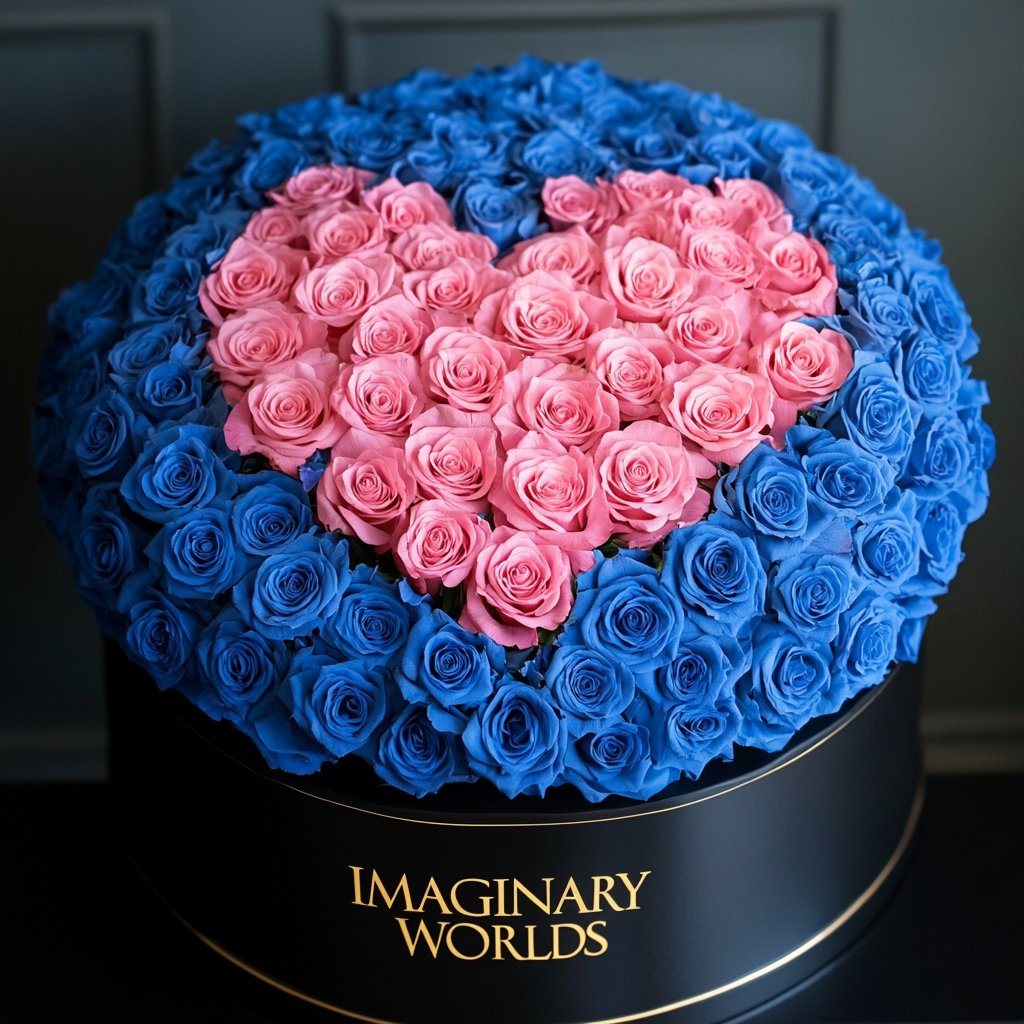 Blue Ramo Buchon with Pink Rose Heart - Imaginary Worlds