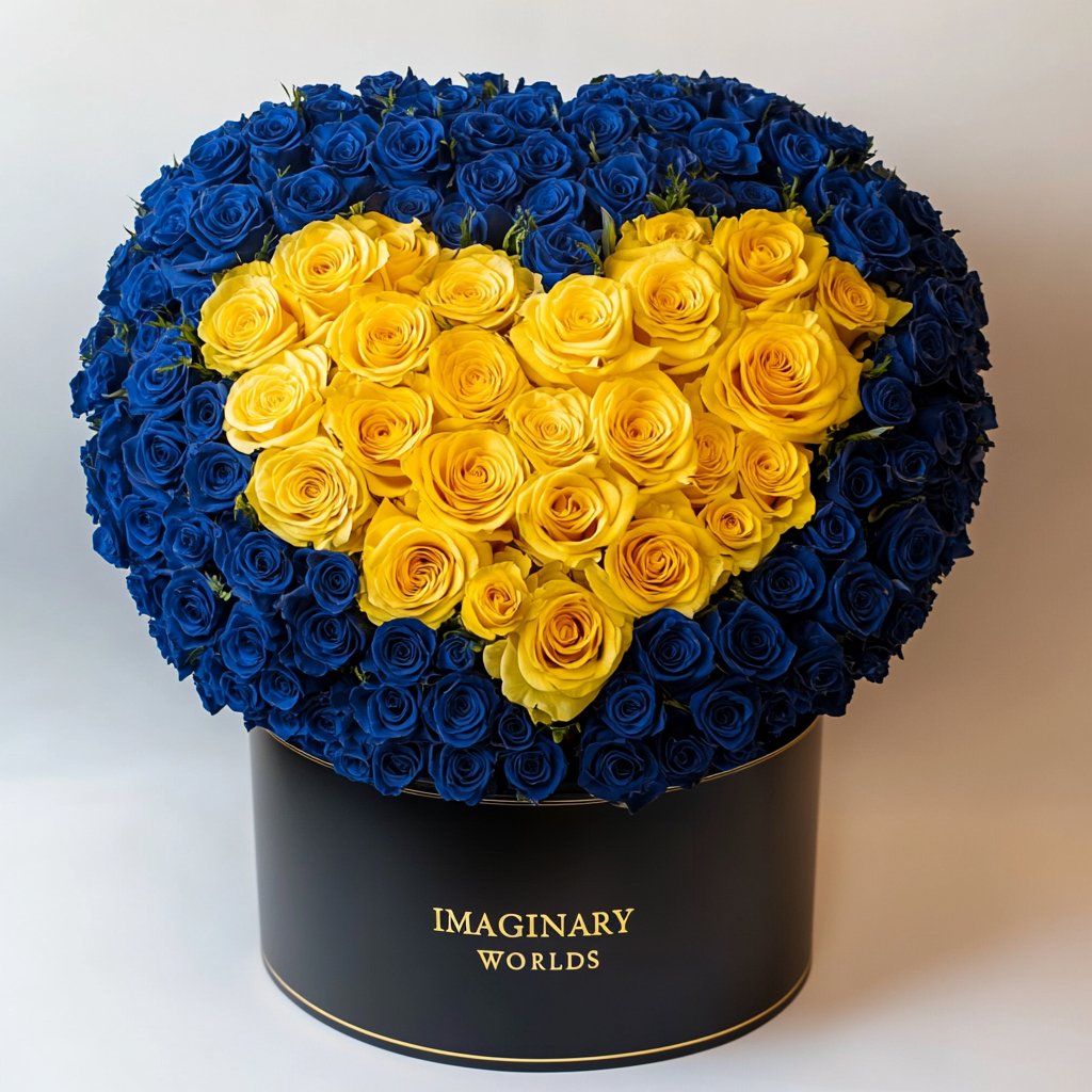 Blue Ramo Buchon with Yellow Rose Heart - Imaginary Worlds