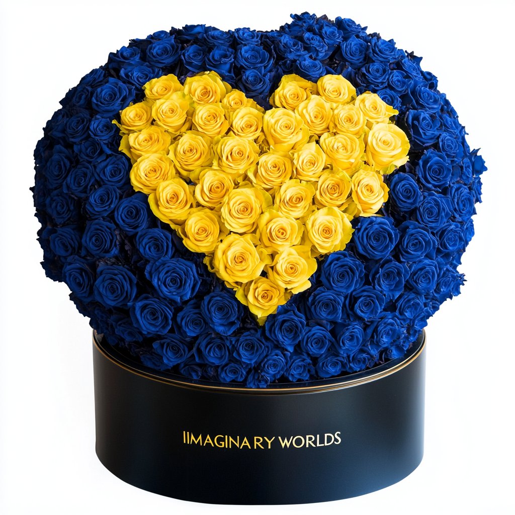 Blue Ramo Buchon with Yellow Rose Heart - Imaginary Worlds