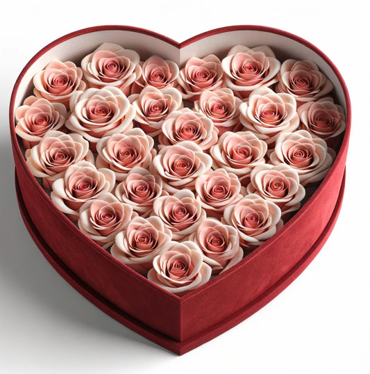 Blush Forever Roses in Heart-Shaped Velvet Box - Imaginary Worlds