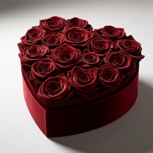 Burgundy Roses&nbsp;in Heart-Shaped Velvet Box - Imaginary Worlds