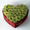 Chartreuse Forever Roses in Heart - Shaped Velvet Box - Imaginary Worlds