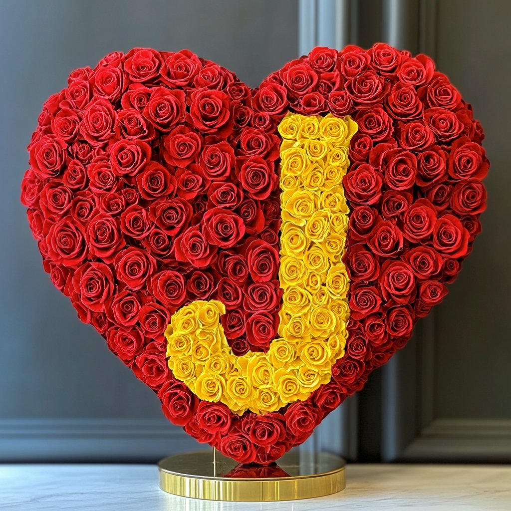 Custom Red Heart Rose Lamp with Color 'J' - Imaginary Worlds