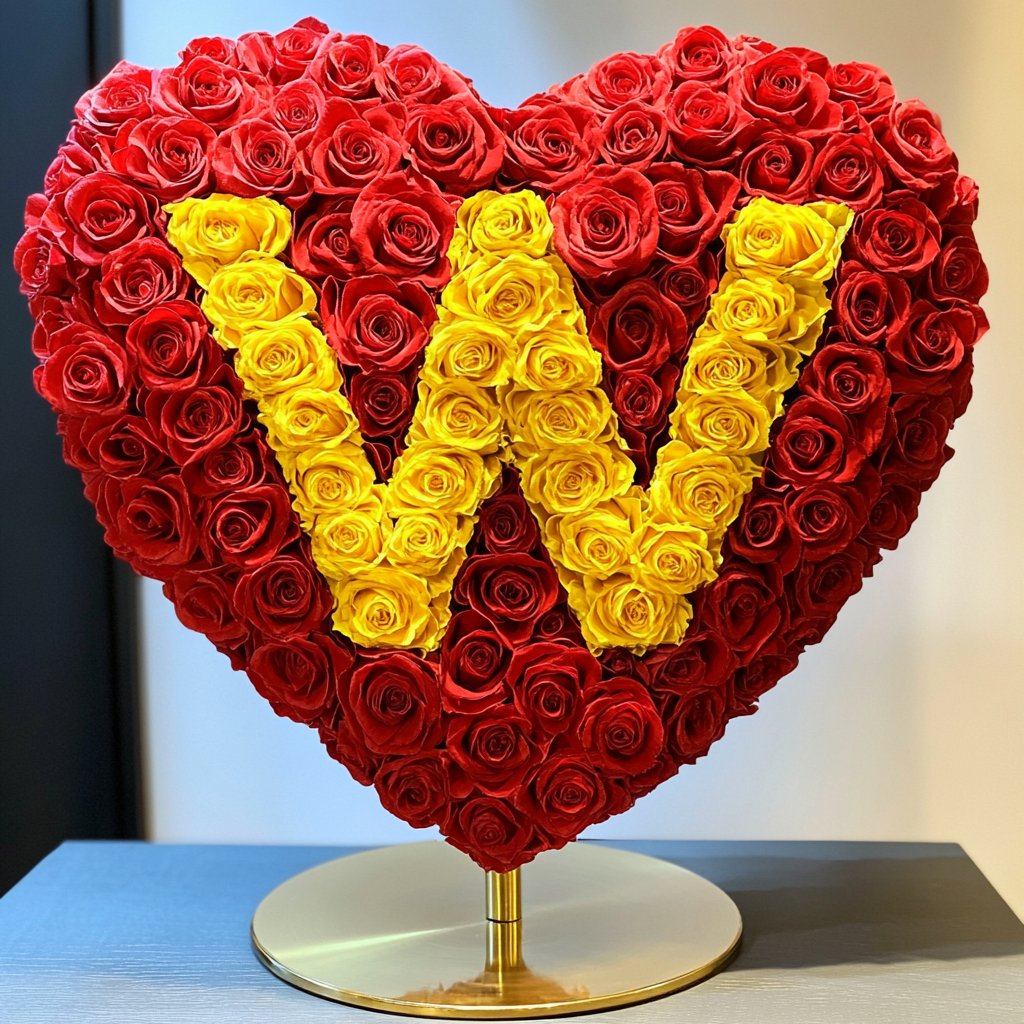 Custom Red Heart Rose Lamp with Color 'W' - Imaginary Worlds