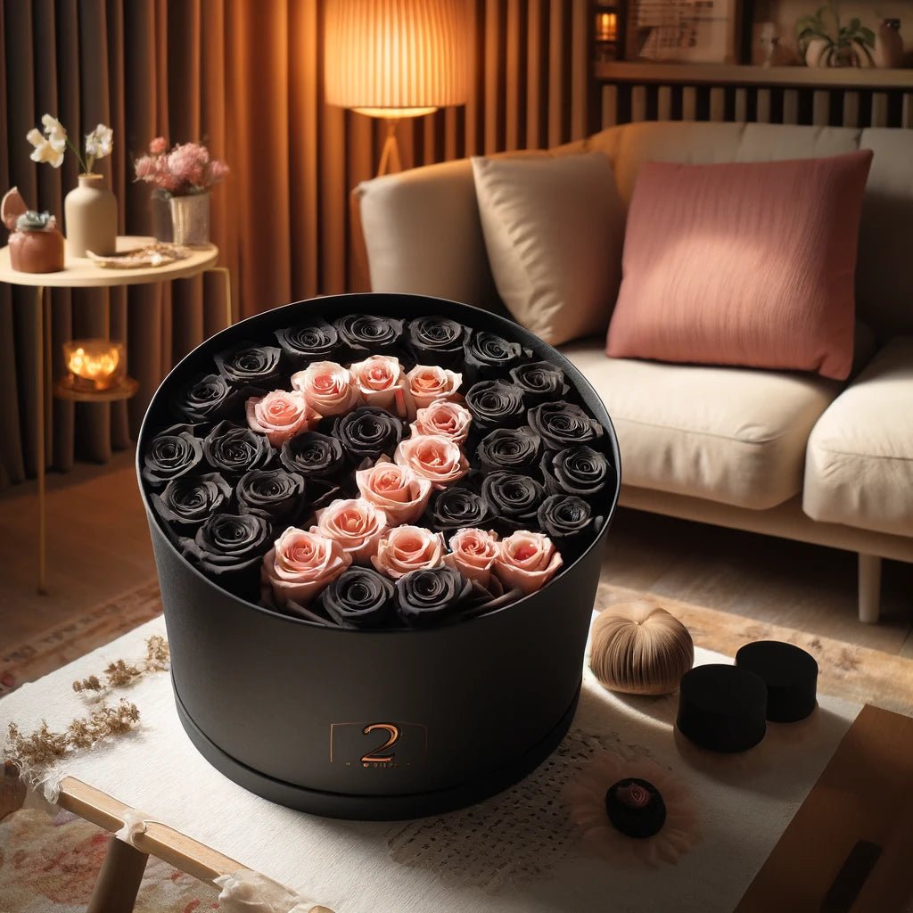 Customizable Noir Love with Pink Accents in Round Elegance Box - Imaginary Worlds
