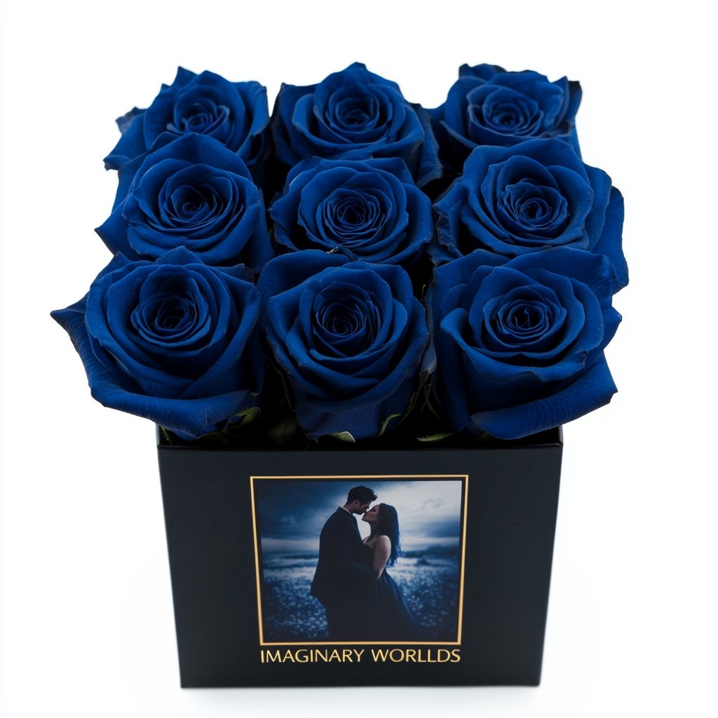 Customized Blue Infinity Roses Box with Photo - Black Box - Imaginary Worlds