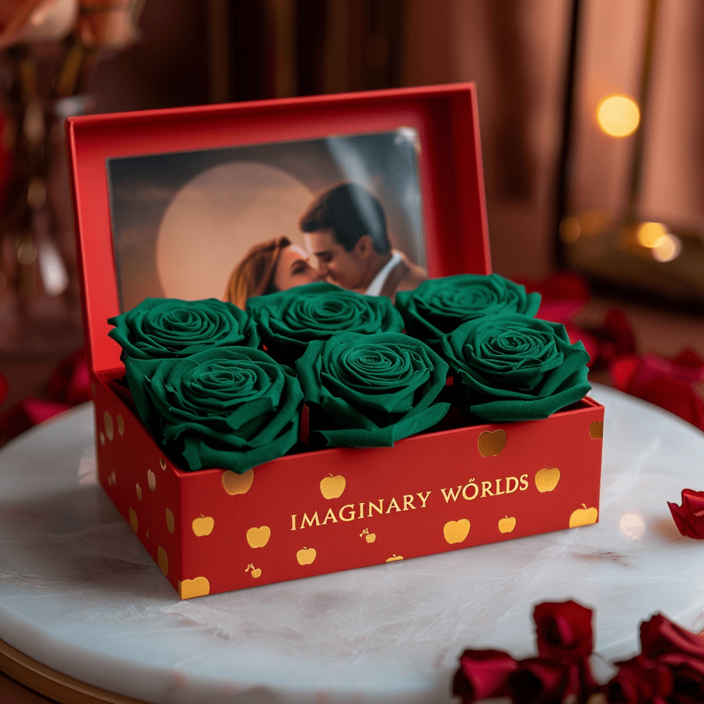 Customized Eternal Love Green Rose Apple Box - Imaginary Worlds