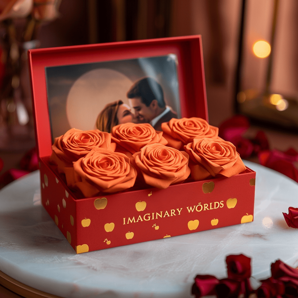 Customized Eternal Love Orange Rose Apple Box - Imaginary Worlds