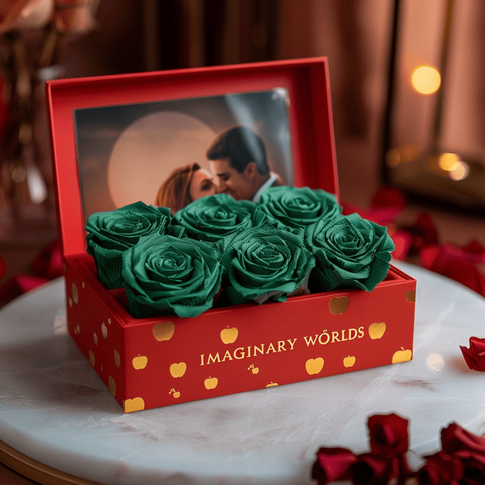 Customized Eternal Love Teal Rose Apple Box - Imaginary Worlds