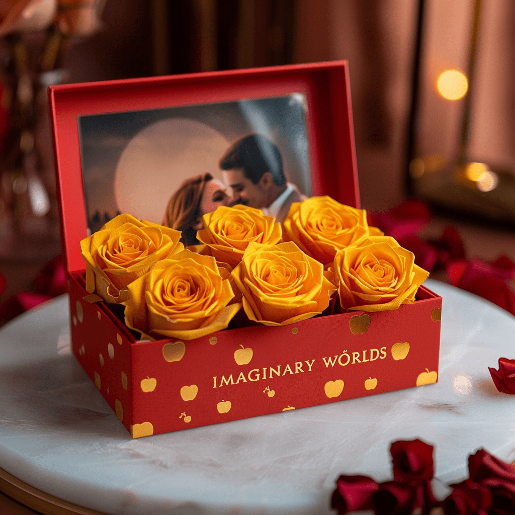 Customized Eternal Love Yellow Rose Apple Box - Imaginary Worlds