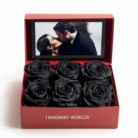 Customized Forever Black Rose Box with Photo - Imaginary Worlds