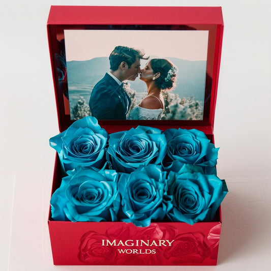 Customized Forever Blue Rose Box with Photo - Imaginary Worlds