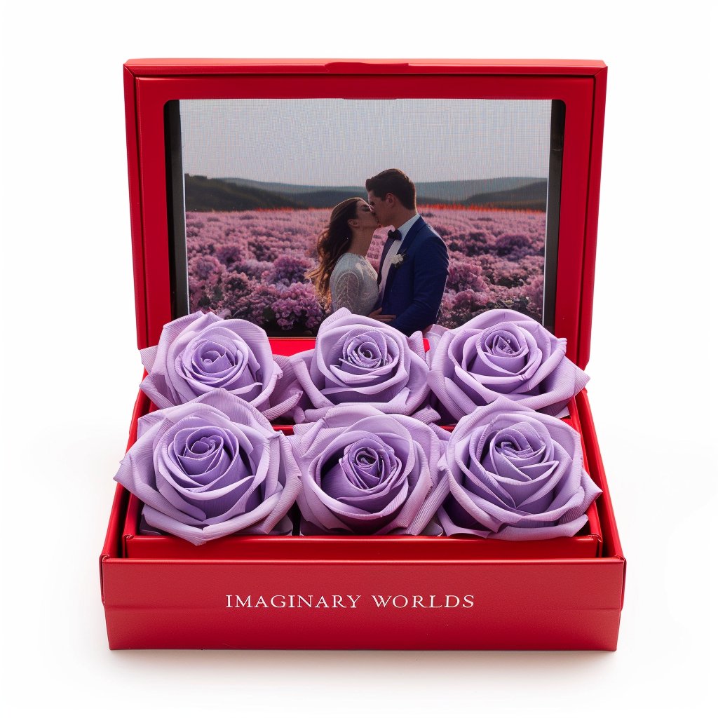 Customized Forever Lavender Rose Box with Photo - Imaginary Worlds