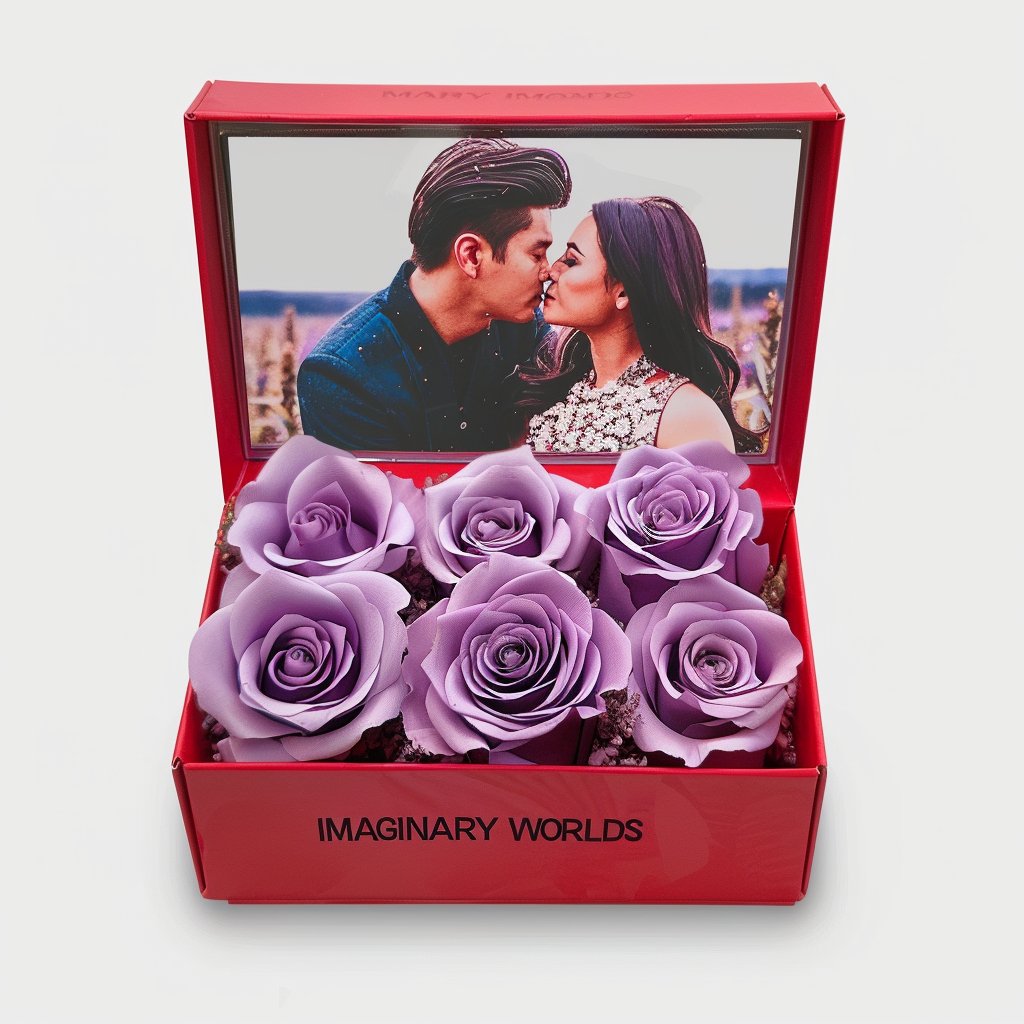 Customized Forever Lavender Rose Box with Photo - Imaginary Worlds