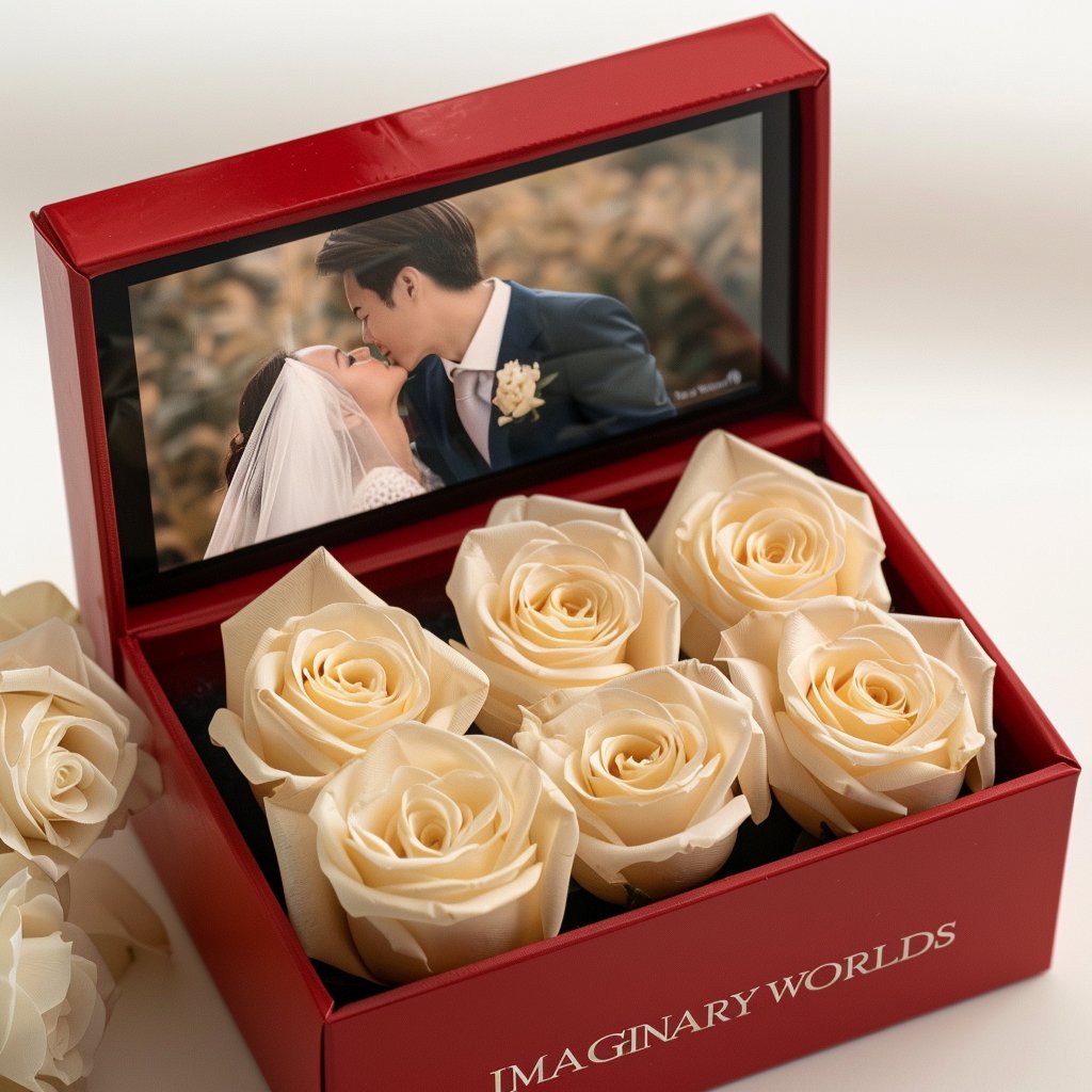 Customized Forever Pale Yellow Rose Box with Photo - Imaginary Worlds