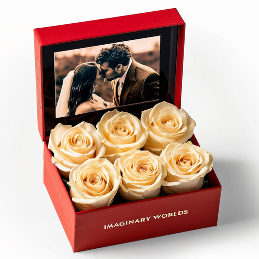 Customized Forever Pale Yellow Rose Box with Photo - Imaginary Worlds