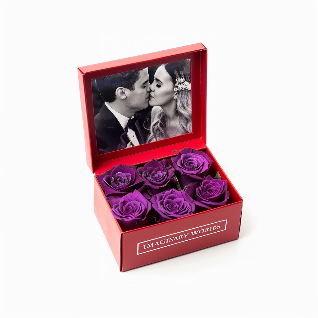 Customized Forever Purple Rose Box with Photo - Imaginary Worlds