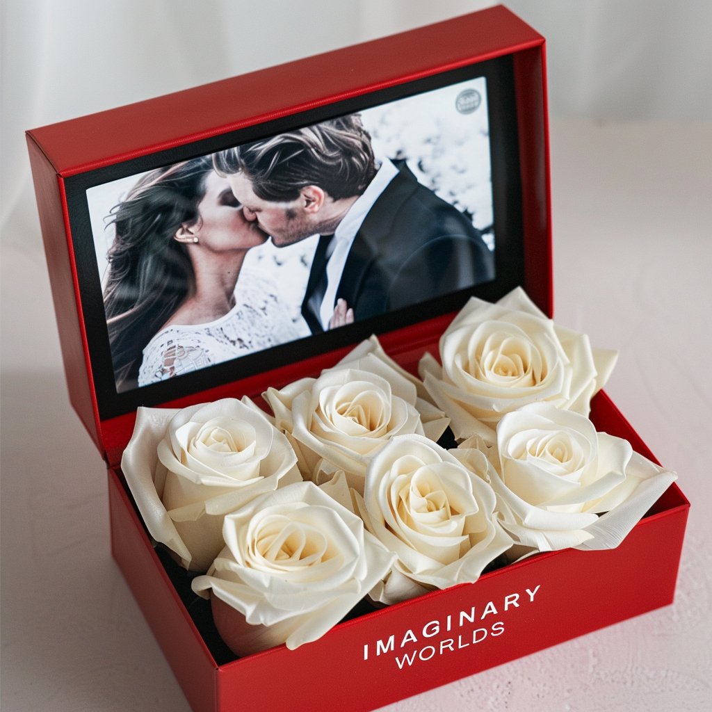 Customized Forever White Rose Box with Photo - Imaginary Worlds