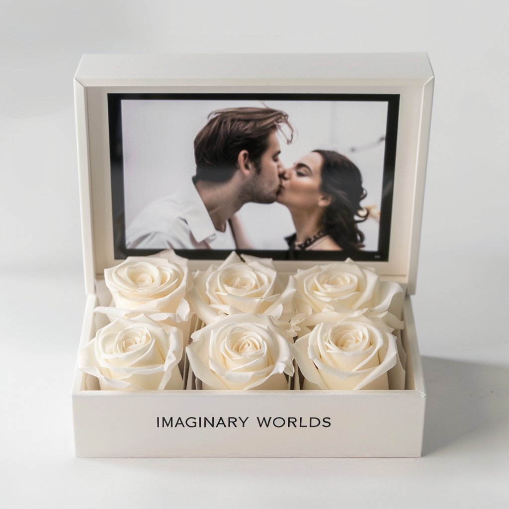 Customized Forever White Rose Box with Photo - Imaginary Worlds