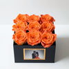 Customized Orange Infinity Roses Box with Photo - Black Box - Imaginary Worlds